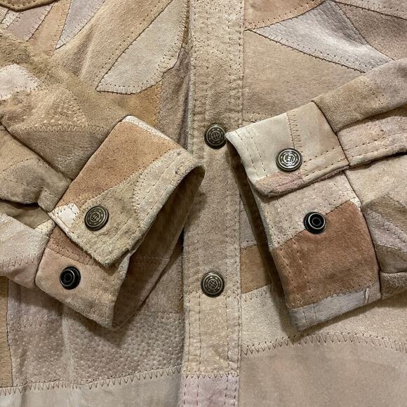 Patchwork Suede Jacket L | Genuine Leather, 70s Western Boho, Lined, Snap Front - Picture 5 of 12